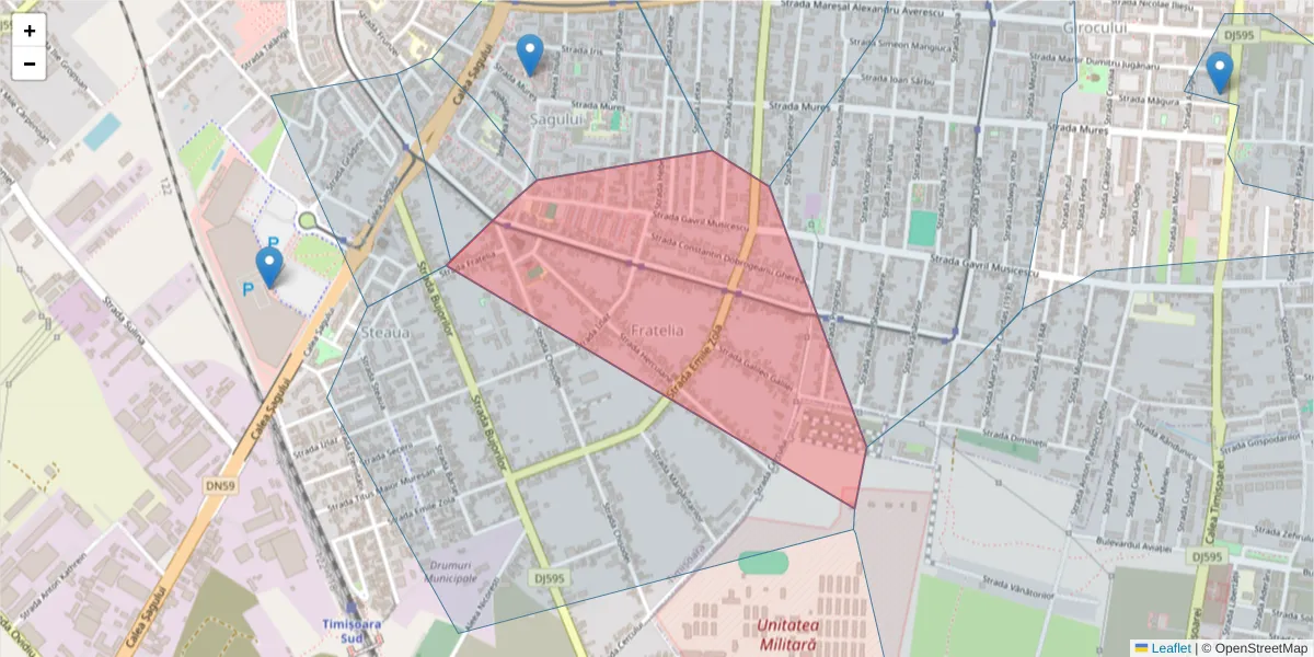 Hartă a codului poștal  și a codurilor poștale învecinate