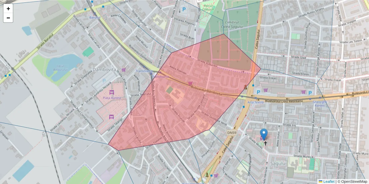 Hartă a codului poștal  și a codurilor poștale învecinate