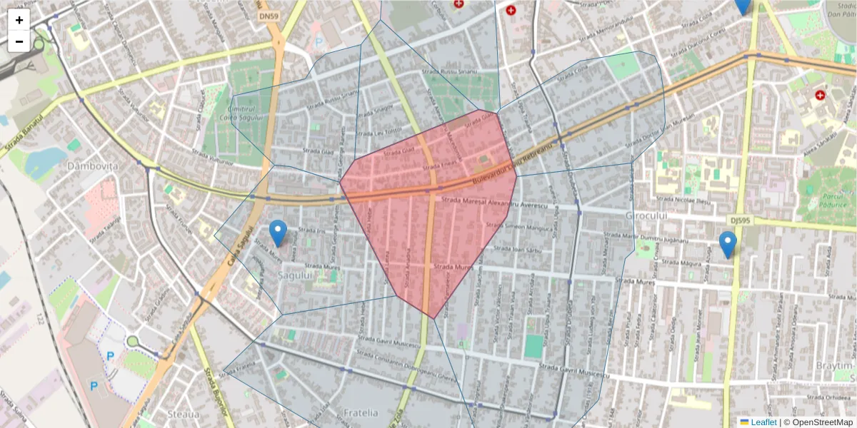 Hartă a codului poștal  și a codurilor poștale învecinate