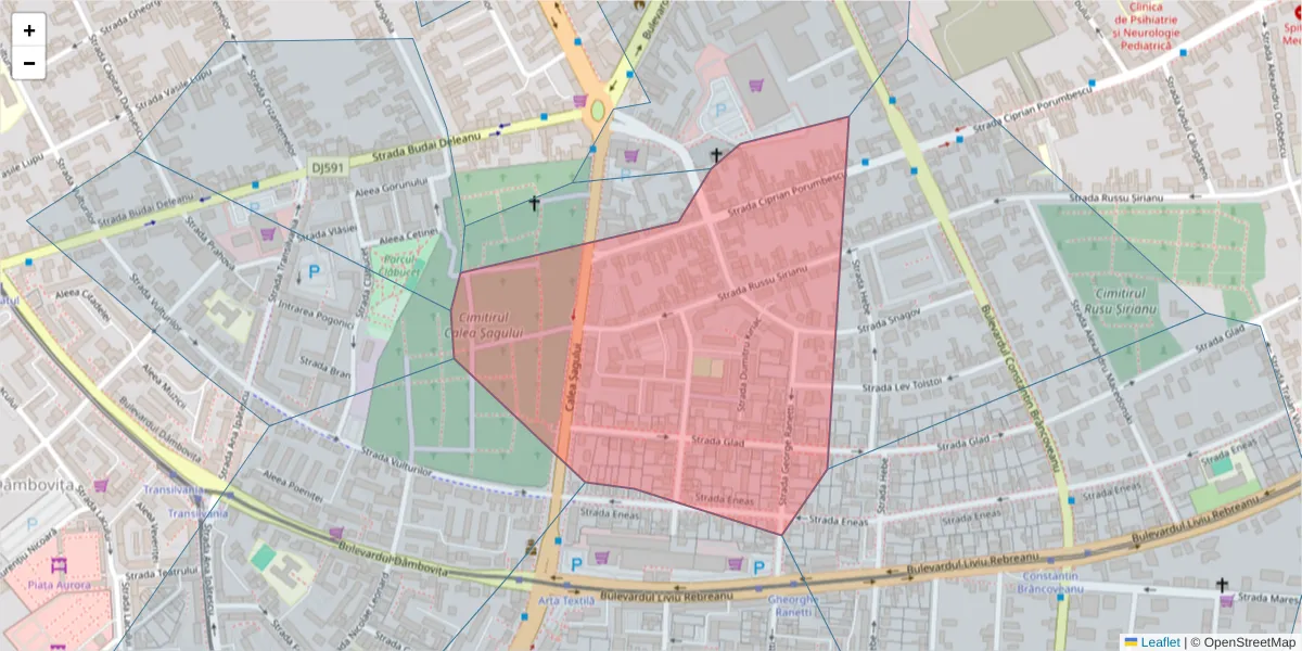 Hartă a codului poștal  și a codurilor poștale învecinate