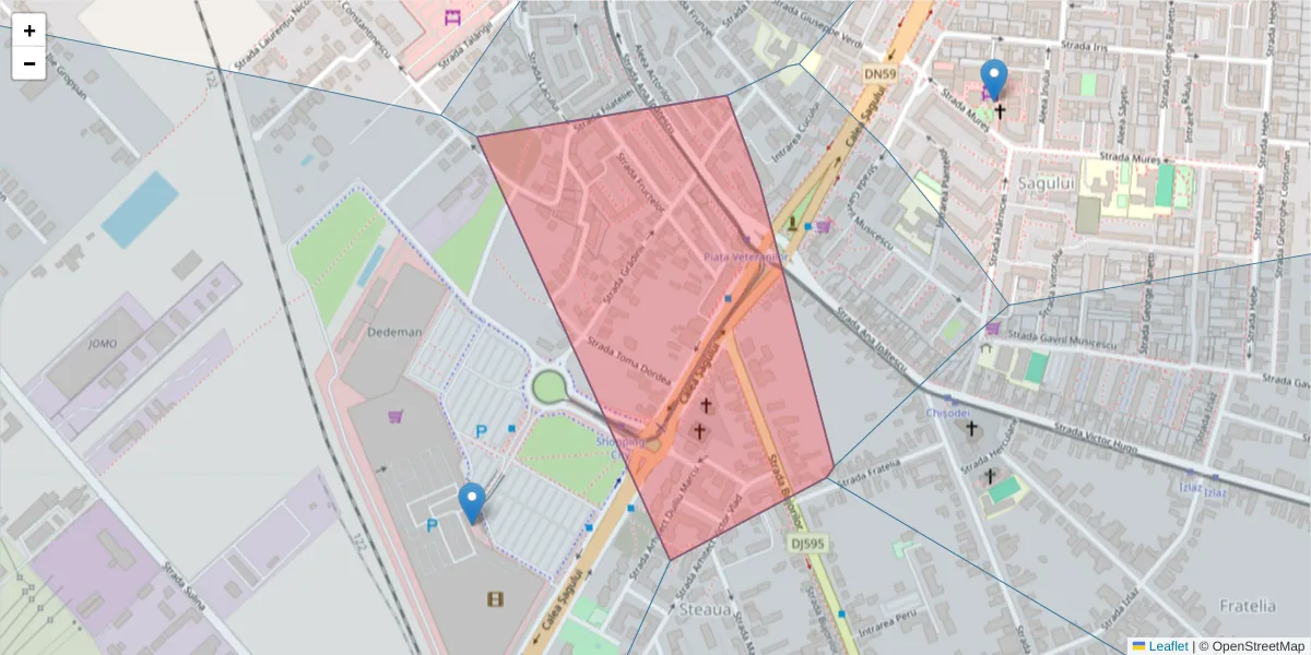 Hartă a codului poștal  și a codurilor poștale învecinate