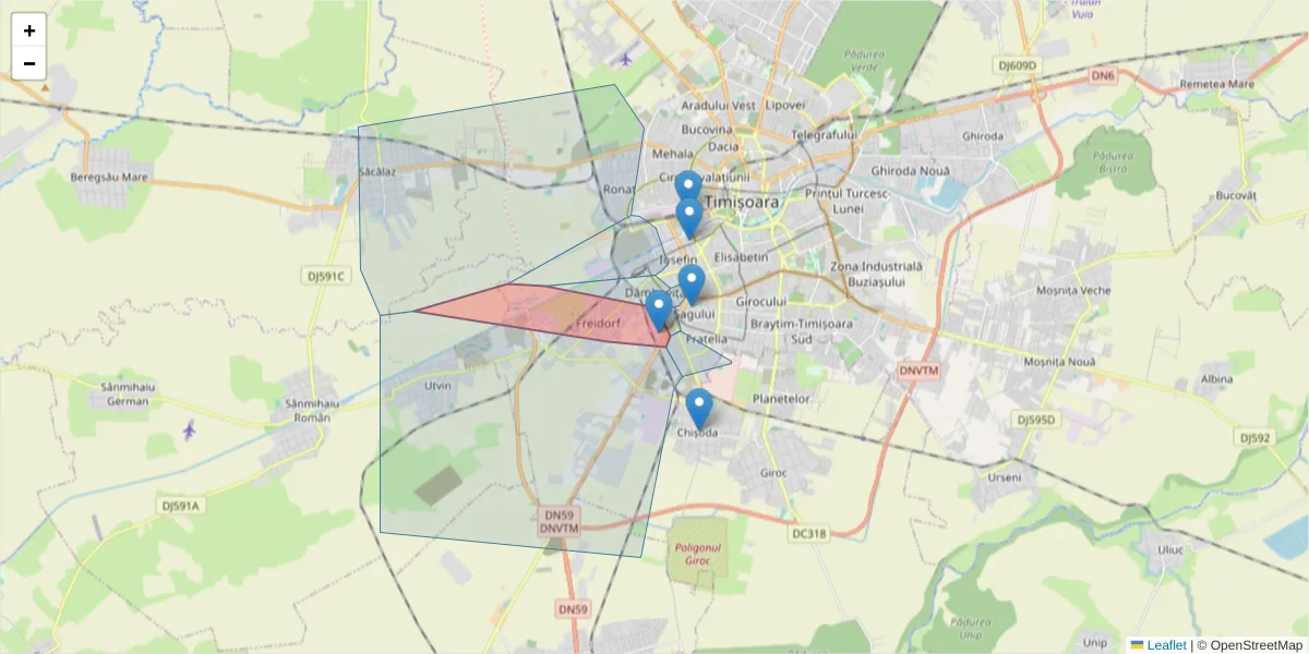 Hartă a codului poștal  și a codurilor poștale învecinate