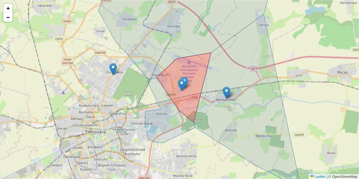 Hartă a codului poștal  și a codurilor poștale învecinate