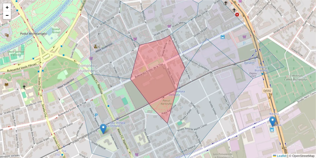 Hartă a codului poștal  și a codurilor poștale învecinate