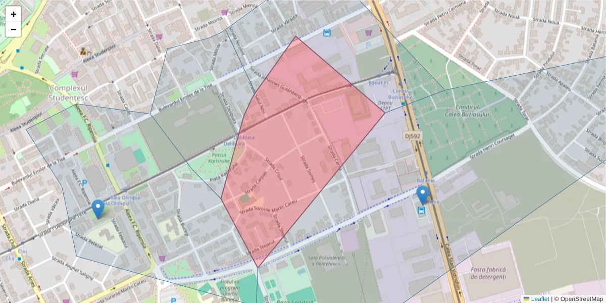 Hartă a codului poștal  și a codurilor poștale învecinate