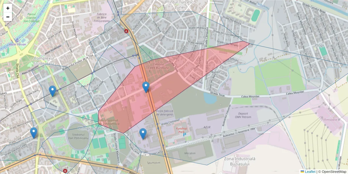 Hartă a codului poștal  și a codurilor poștale învecinate