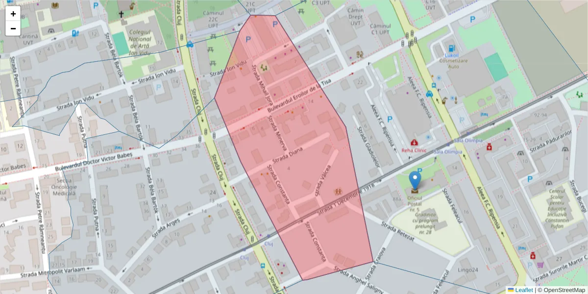 Hartă a codului poștal  și a codurilor poștale învecinate