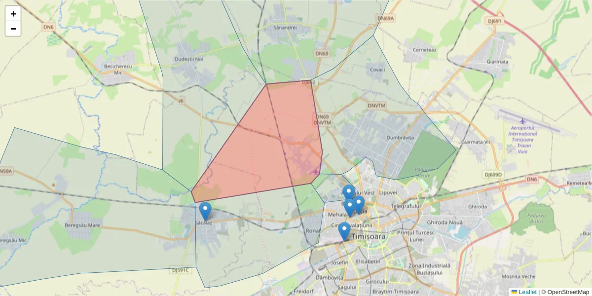 Hartă a codului poștal  și a codurilor poștale învecinate