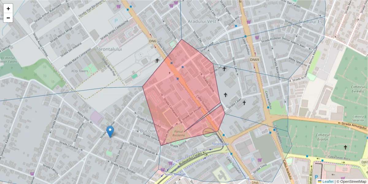 Hartă a codului poștal  și a codurilor poștale învecinate