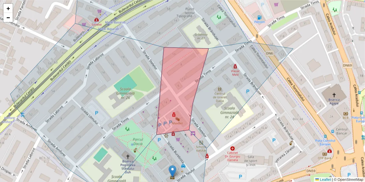 Hartă a codului poștal  și a codurilor poștale învecinate