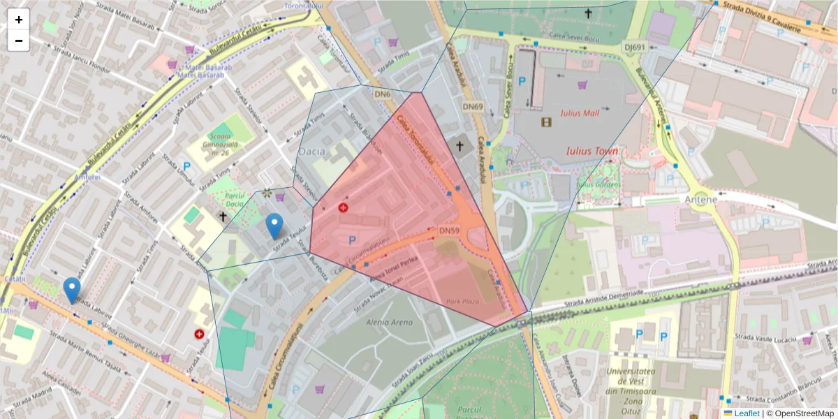 Hartă a codului poștal  și a codurilor poștale învecinate