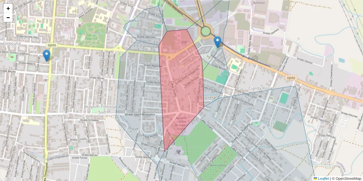 Hartă a codului poștal  și a codurilor poștale învecinate