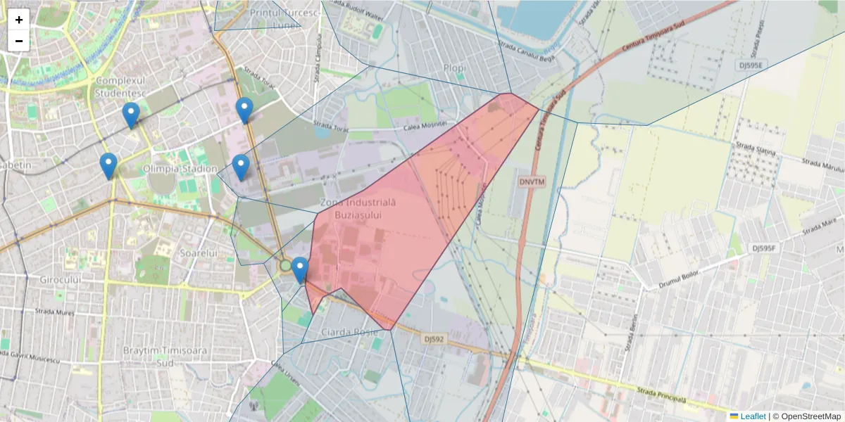 Hartă a codului poștal  și a codurilor poștale învecinate