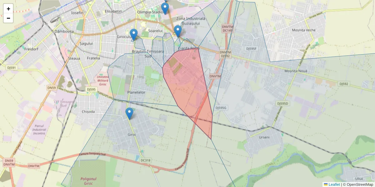 Hartă a codului poștal  și a codurilor poștale învecinate
