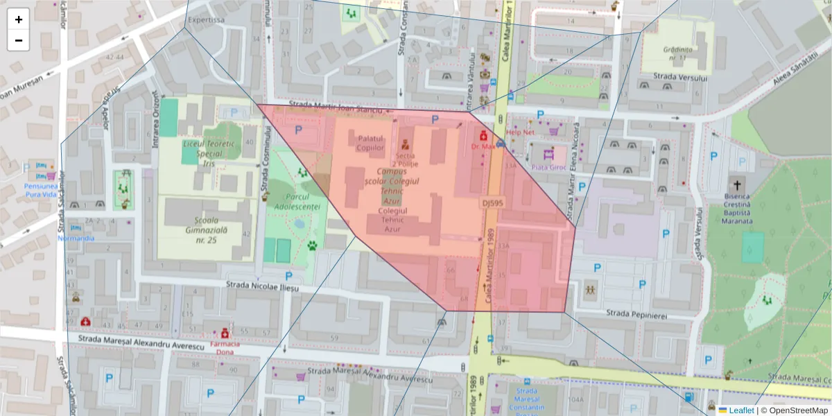 Hartă a codului poștal  și a codurilor poștale învecinate