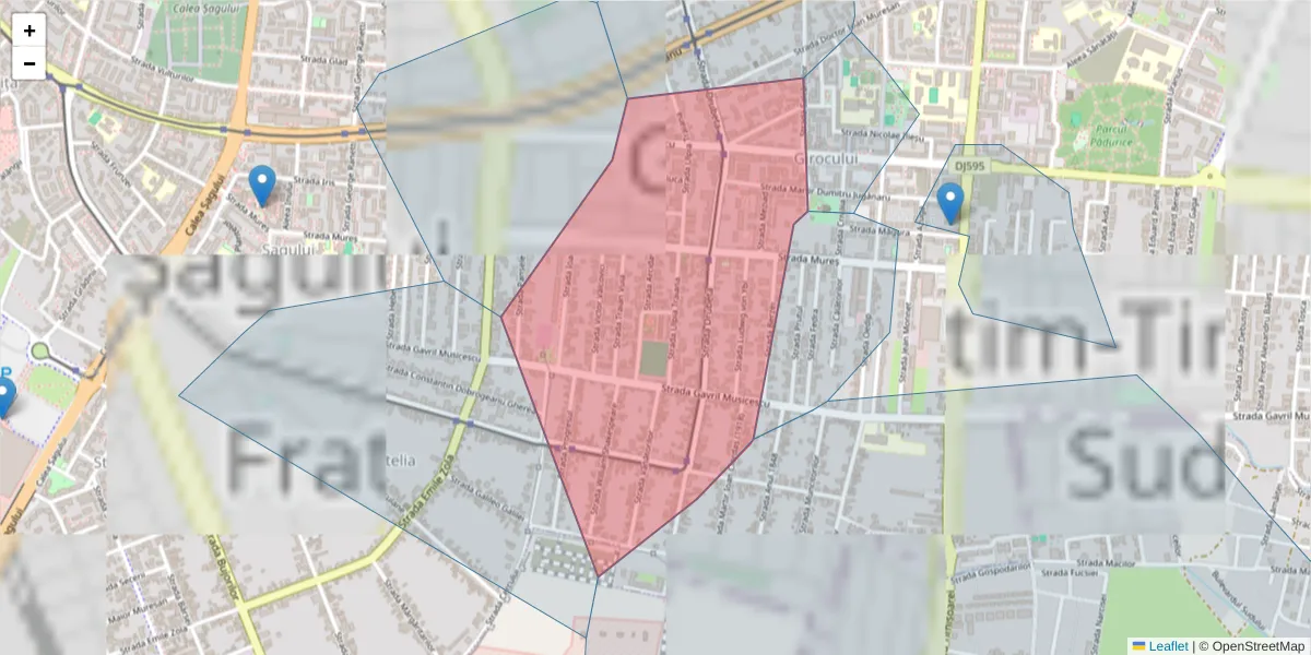 Hartă a codului poștal  și a codurilor poștale învecinate