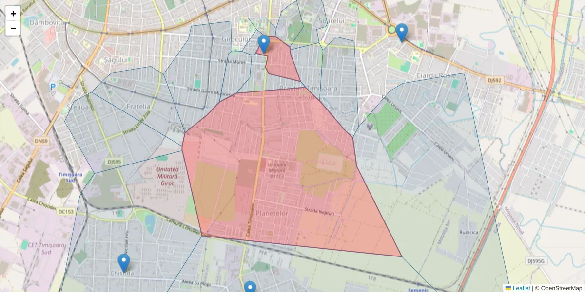 Hartă a codului poștal  și a codurilor poștale învecinate