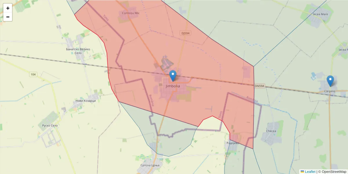 Hartă a codului poștal  și a codurilor poștale învecinate