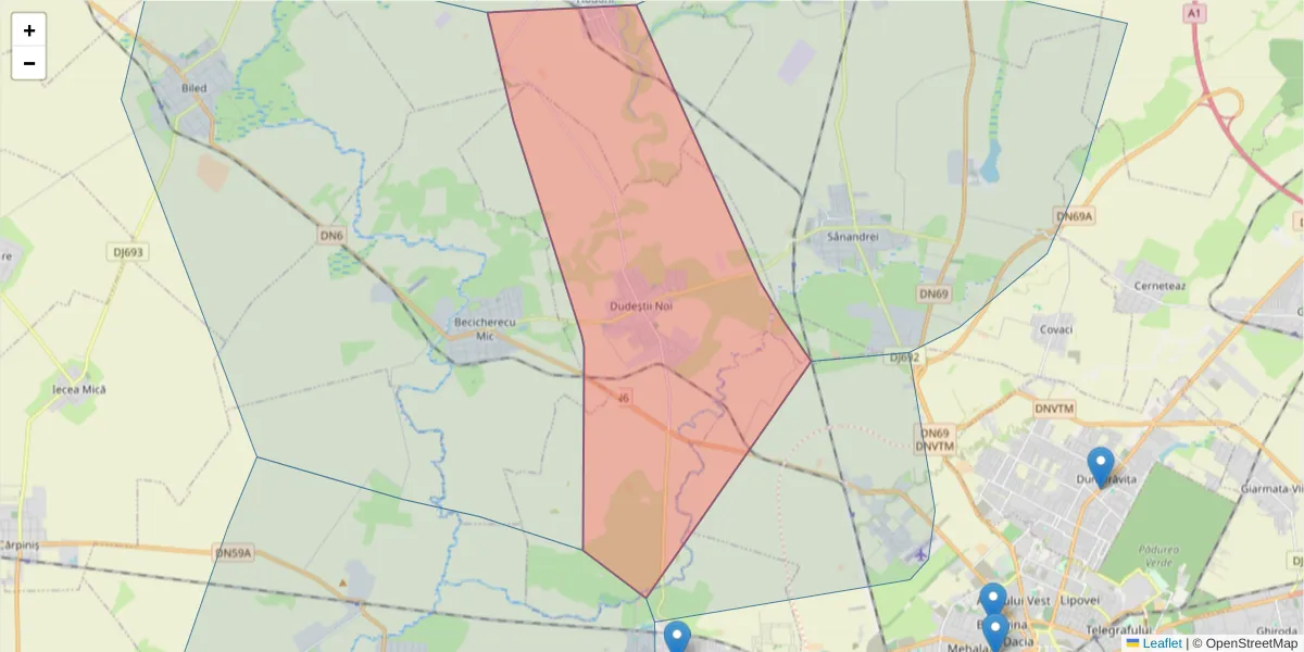 Hartă a codului poștal  și a codurilor poștale învecinate