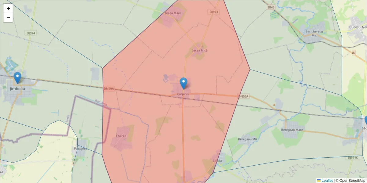 Hartă a codului poștal  și a codurilor poștale învecinate