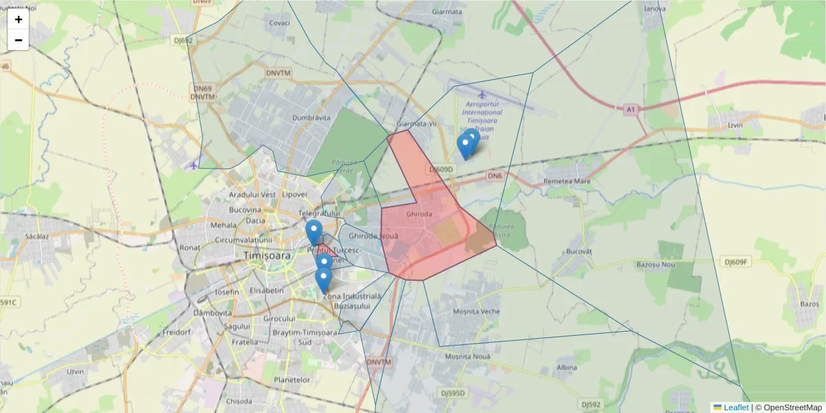 Hartă a codului poștal  și a codurilor poștale învecinate