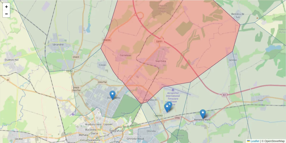 Hartă a codului poștal  și a codurilor poștale învecinate