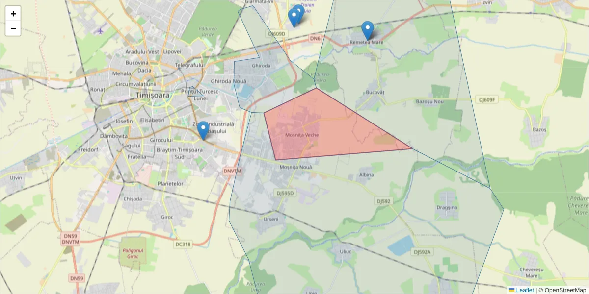 Hartă a codului poștal  și a codurilor poștale învecinate