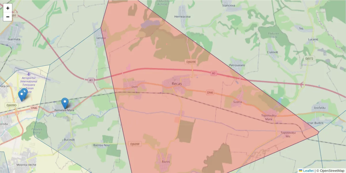 Hartă a codului poștal  și a codurilor poștale învecinate