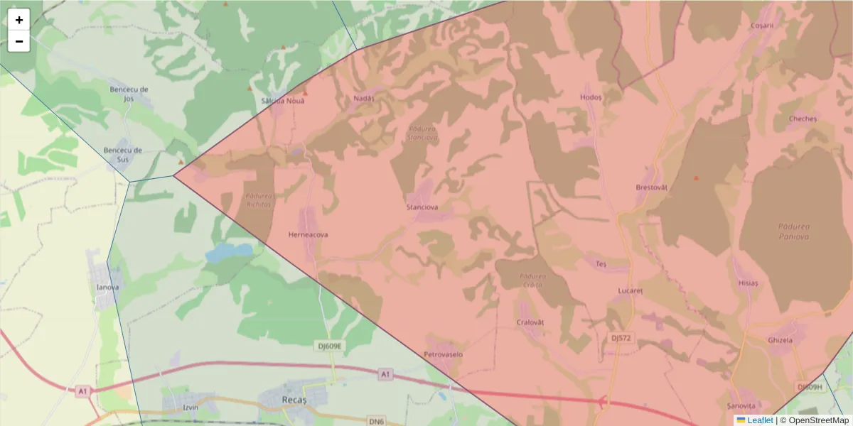 Hartă a codului poștal  și a codurilor poștale învecinate