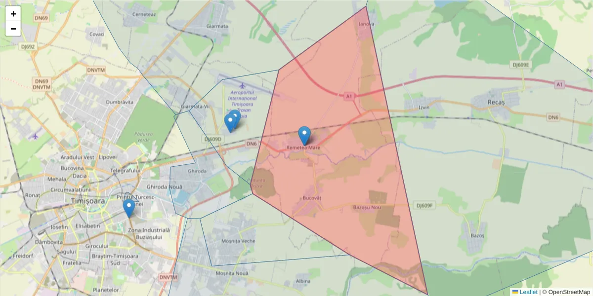Hartă a codului poștal  și a codurilor poștale învecinate