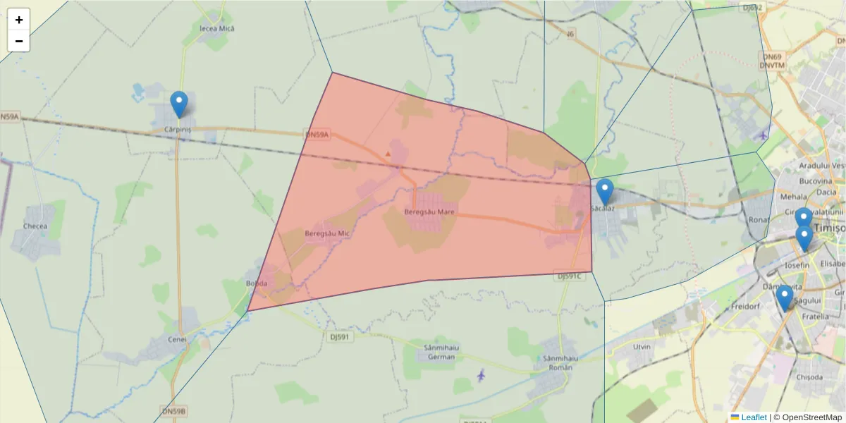 Hartă a codului poștal  și a codurilor poștale învecinate