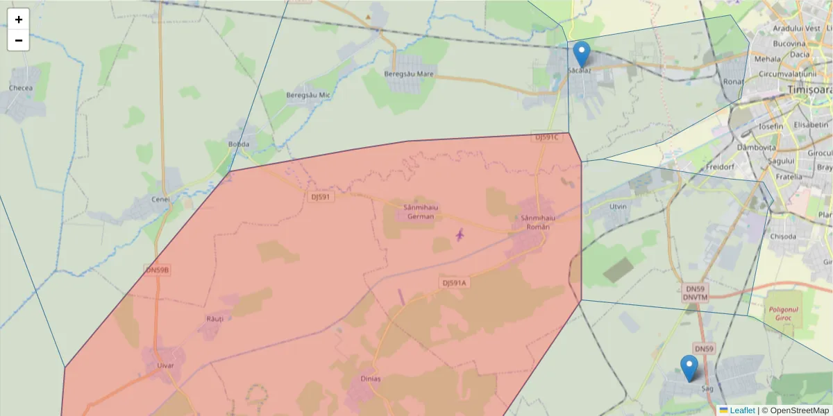 Hartă a codului poștal  și a codurilor poștale învecinate