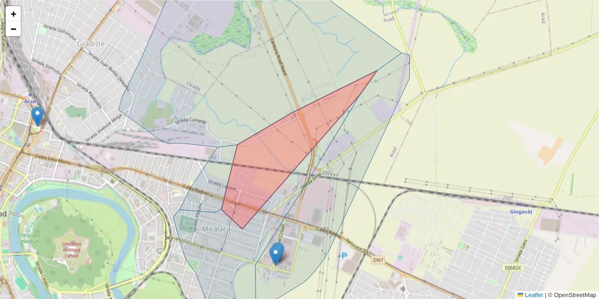 Hartă a codului poștal  și a codurilor poștale învecinate