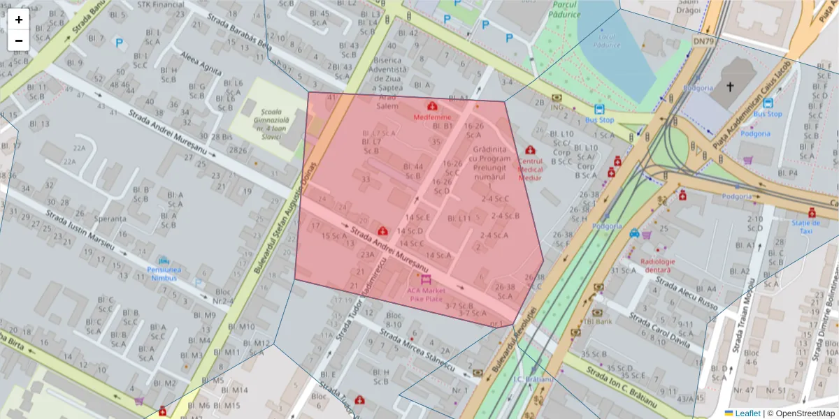 Hartă a codului poștal  și a codurilor poștale învecinate