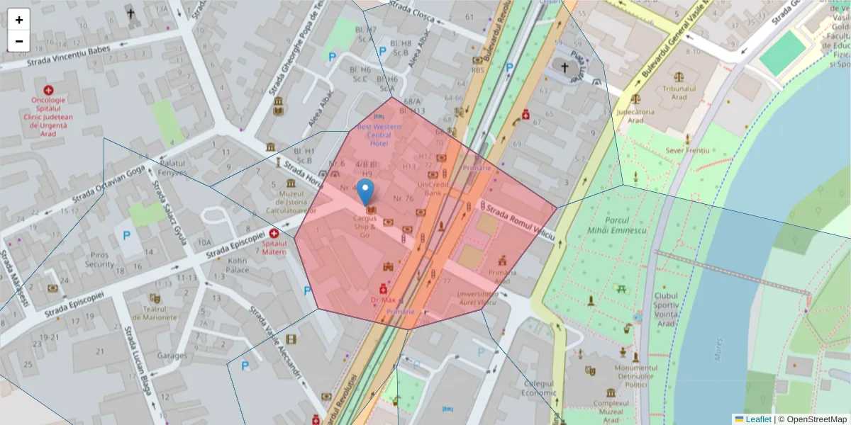 Hartă a codului poștal  și a codurilor poștale învecinate