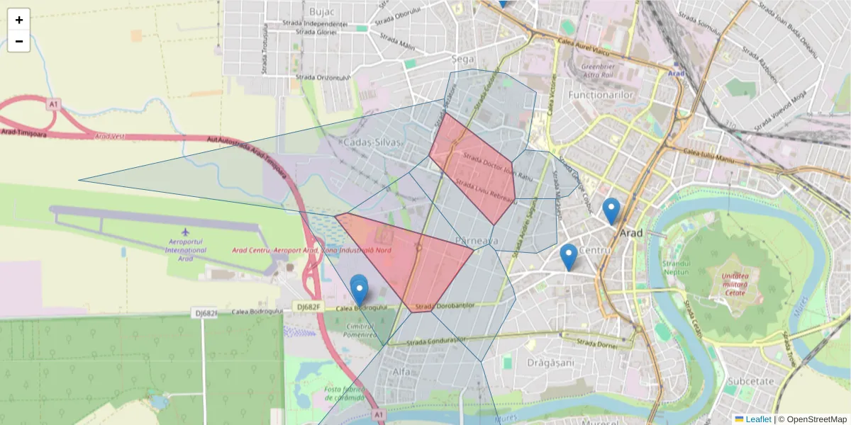 Hartă a codului poștal  și a codurilor poștale învecinate