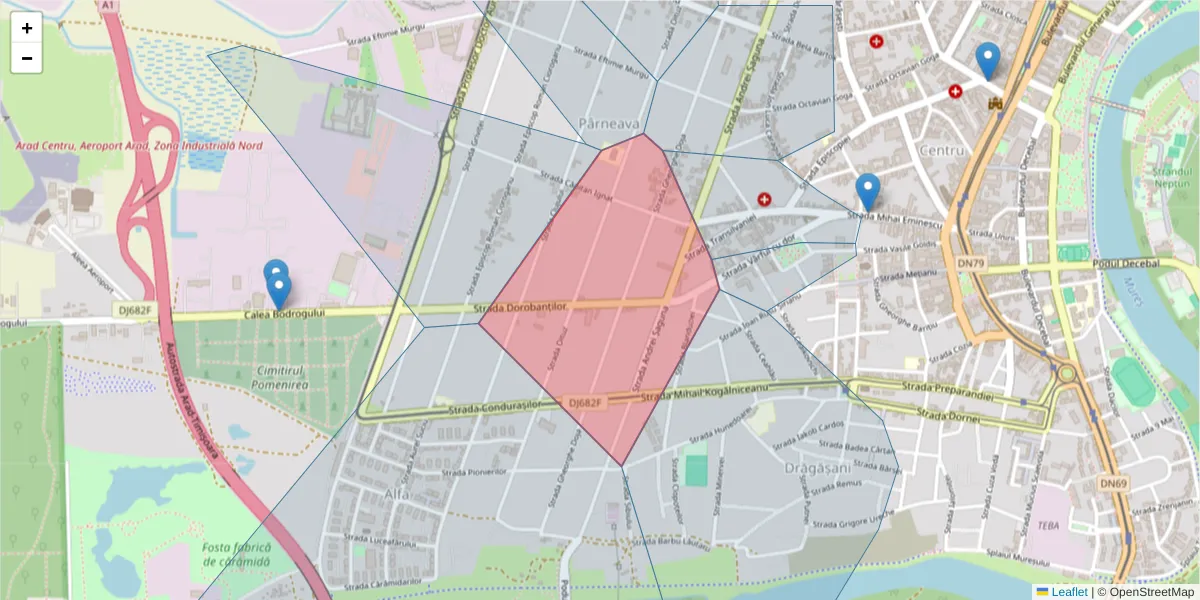 Hartă a codului poștal  și a codurilor poștale învecinate