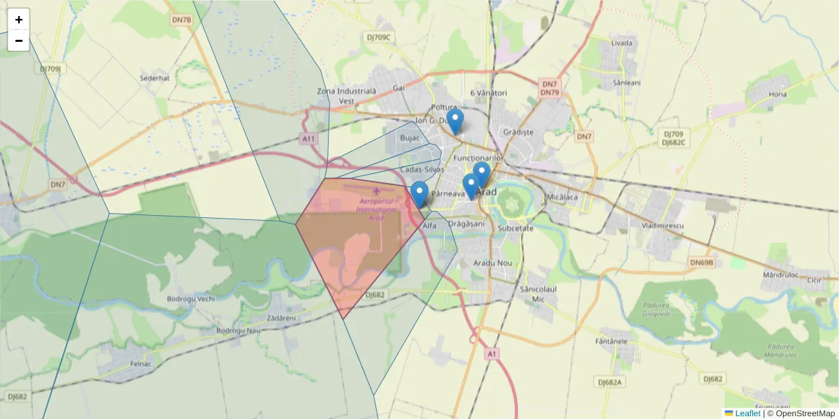 Hartă a codului poștal  și a codurilor poștale învecinate