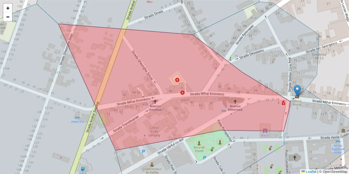 Hartă a codului poștal  și a codurilor poștale învecinate