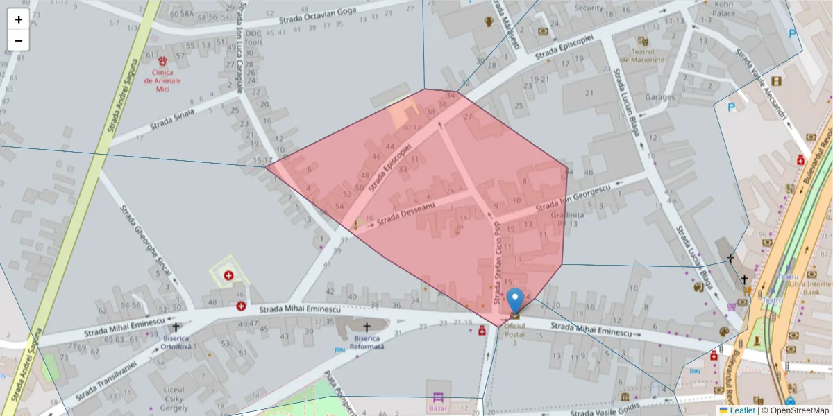 Hartă a codului poștal  și a codurilor poștale învecinate