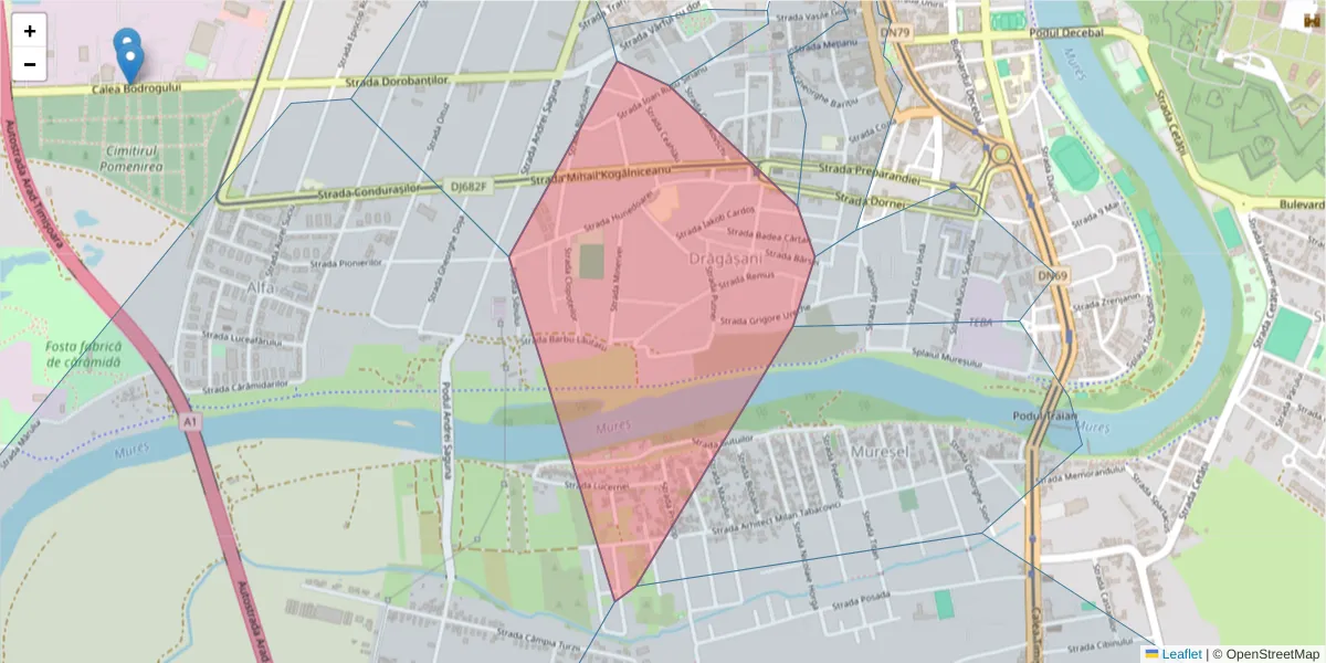 Hartă a codului poștal  și a codurilor poștale învecinate