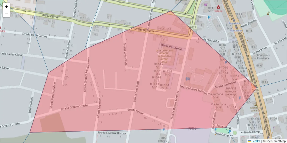 Hartă a codului poștal  și a codurilor poștale învecinate