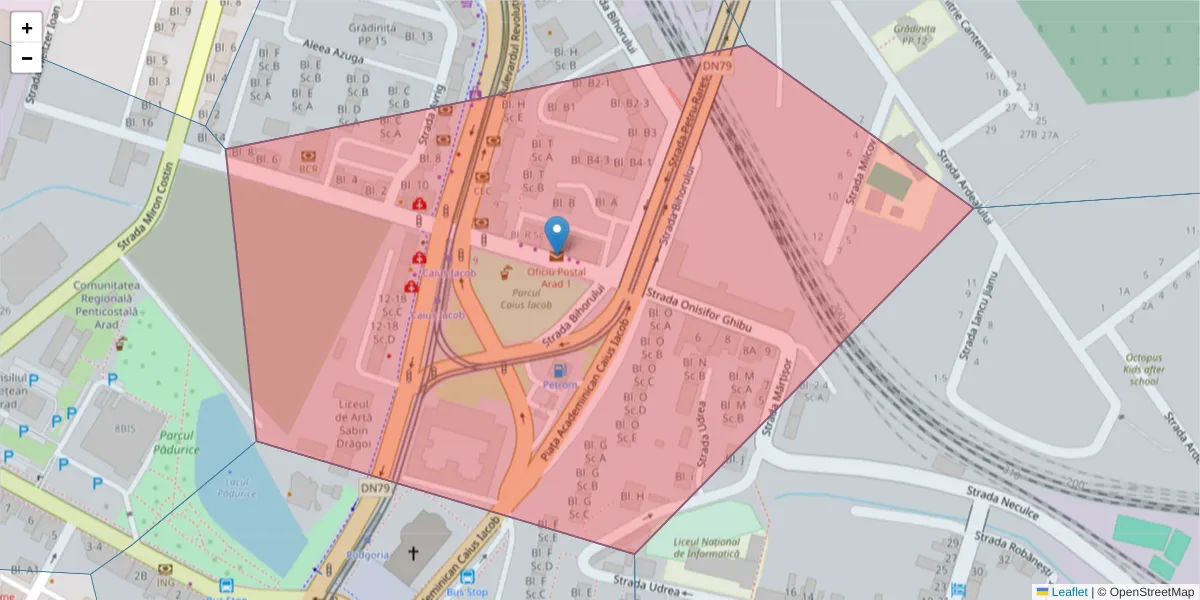 Hartă a codului poștal  și a codurilor poștale învecinate