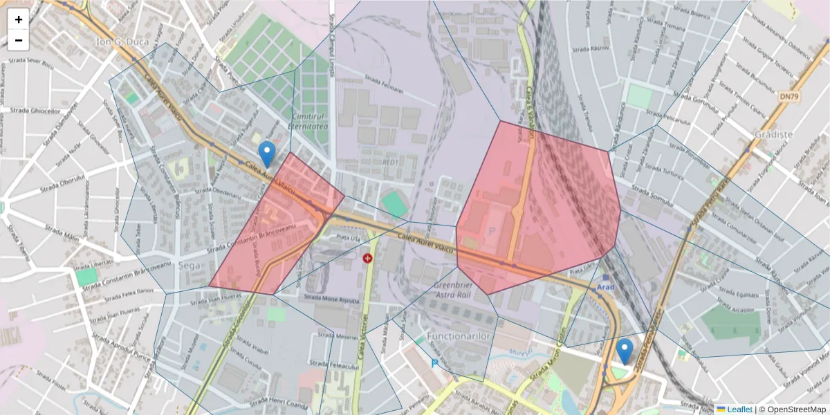 Hartă a codului poștal  și a codurilor poștale învecinate