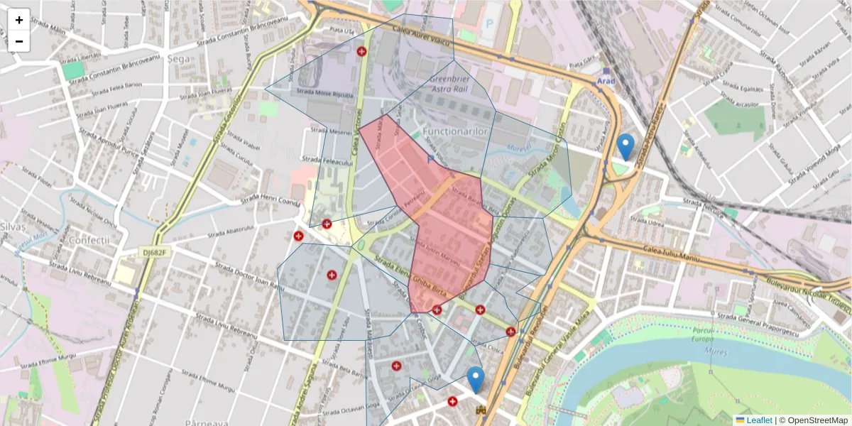 Hartă a codului poștal  și a codurilor poștale învecinate