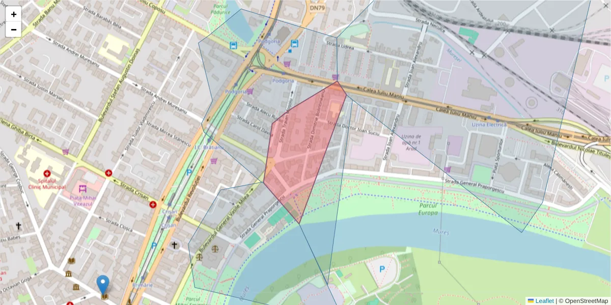 Hartă a codului poștal  și a codurilor poștale învecinate