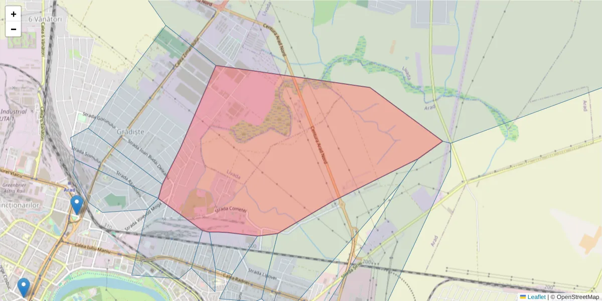 Hartă a codului poștal  și a codurilor poștale învecinate