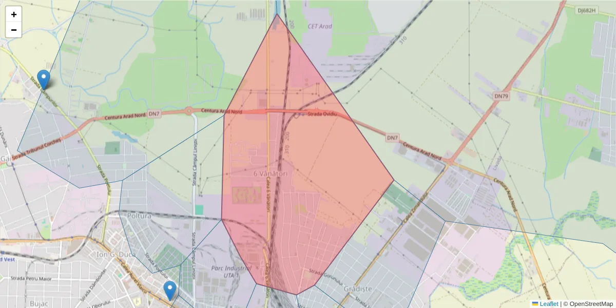 Hartă a codului poștal  și a codurilor poștale învecinate