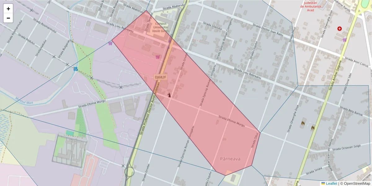 Hartă a codului poștal  și a codurilor poștale învecinate