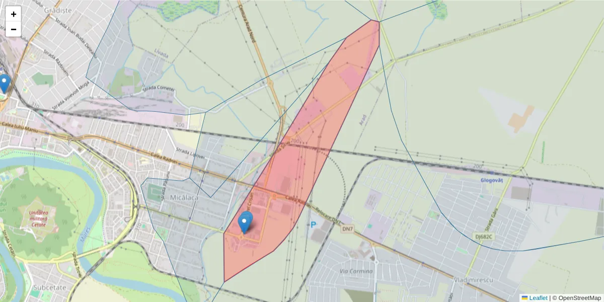 Hartă a codului poștal  și a codurilor poștale învecinate